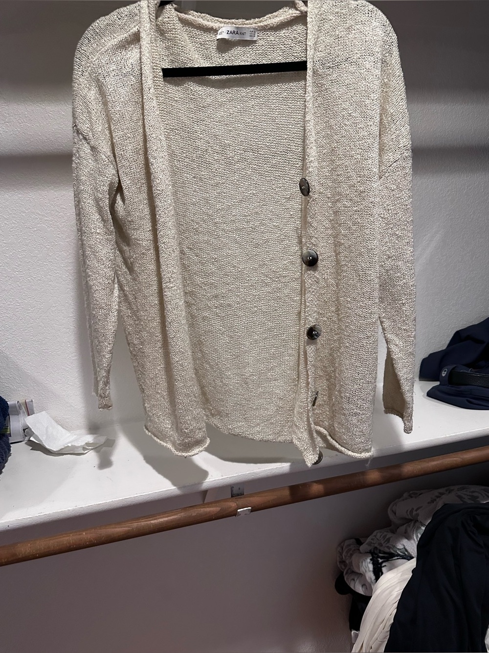 ZARA Cream Open-Front Button Cardigan